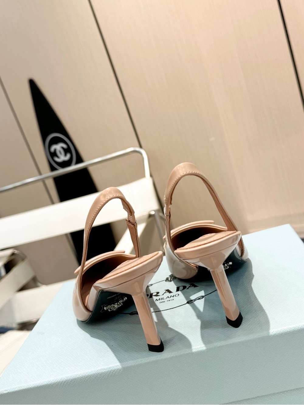 Prada Nude Blush Leather Slingback Pointed Heels - Picture 5 of 8